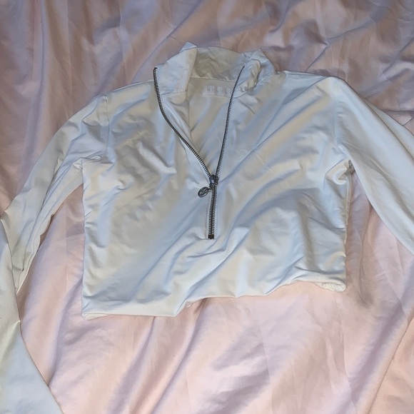 MESHKI mock zip crop top xs white worn - Picture 3 of 3